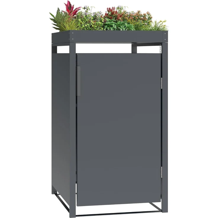 DEGAMO ULM Mülltonnenbox mit Pflanzwanne 1-er, Stahl verzinkt, anthrazit, 68x80x124cm für Tonnen bis 240 Liter – Bild 2