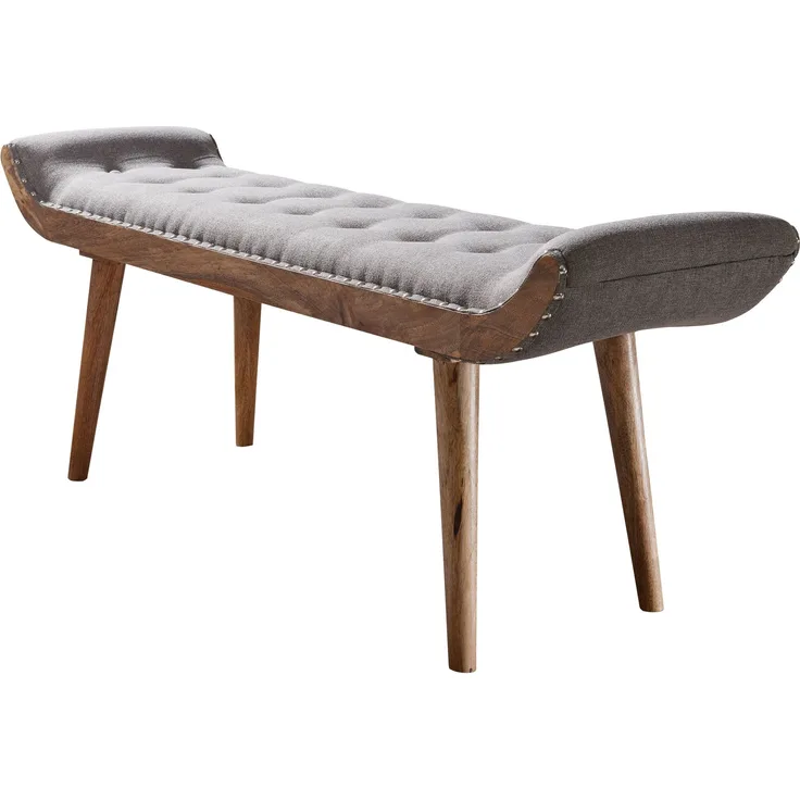 Wohnling Sitzbank Stoff / Massivholz Bank Grau 125 x 51 x 38 cm Chesterfield-Design | Polsterbank Flur | Stoffbank Bettbank 2 Personen | Flurbank Modern