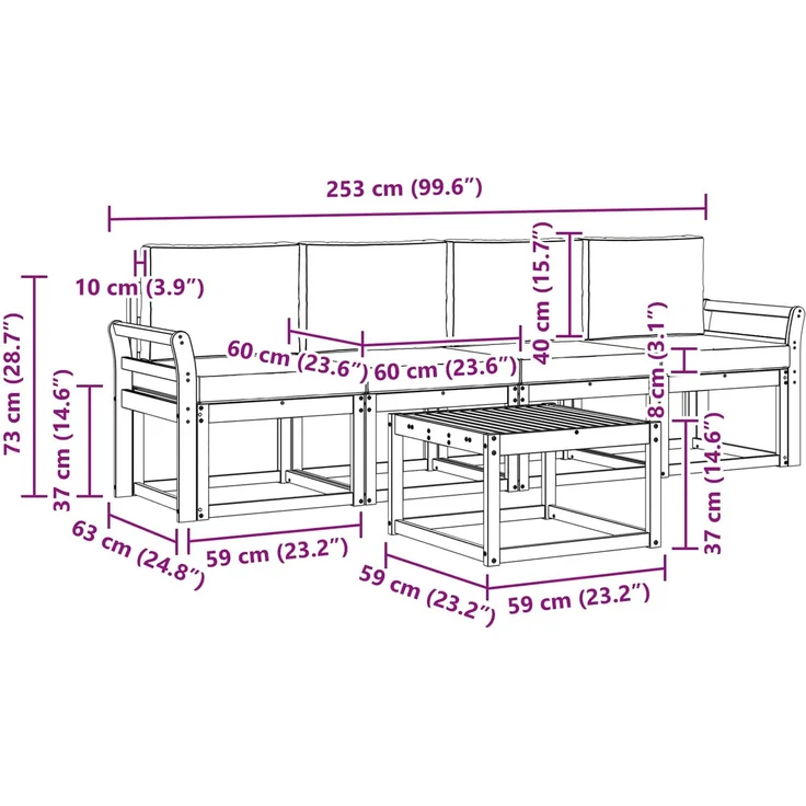 vidaXL Outdoor-Sofagarnitur 5 pcs Natur und Creme Massivholz Akazie 3365973 – Bild 9