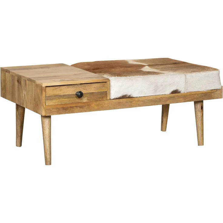 Interia Home & Living Sitzbank Garderobenbank PATNA mit Schublade und Kuhfellbezug Natur 100,5x52,5x40 cm