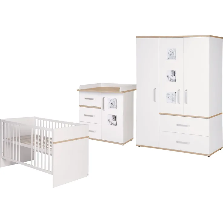 roba Kindermöbelset 'Pia' - 3-teilig - Kinderbett 70 x 140 cm - Wickelkommode - Kleiderschrank - Weiß