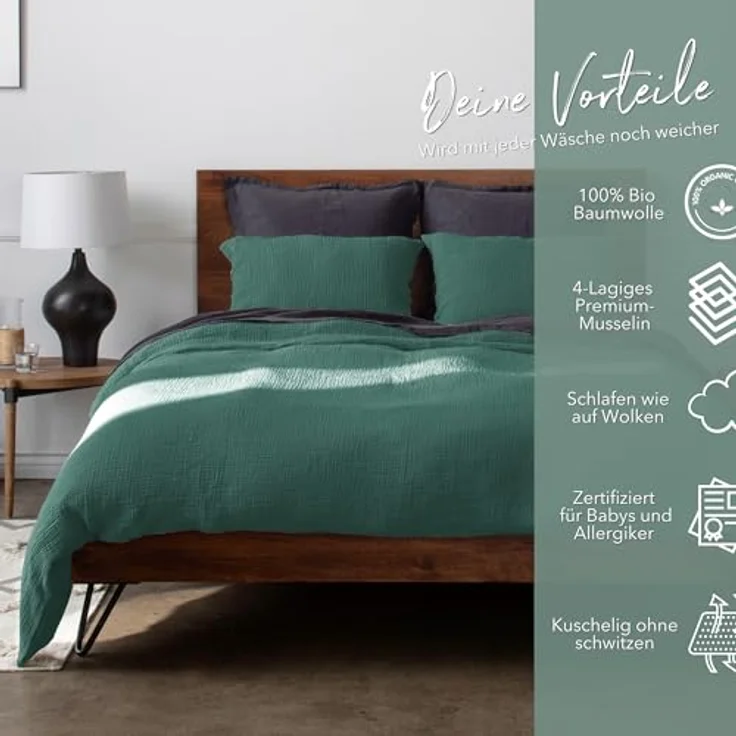 blanketino Bettwäsche Bettbezug Set aus 100% Musselin Bio-Baumwolle, atmungsaktiver Kissenbezug & Deckenbezug, Musselin, Made in Germany – Bild 6