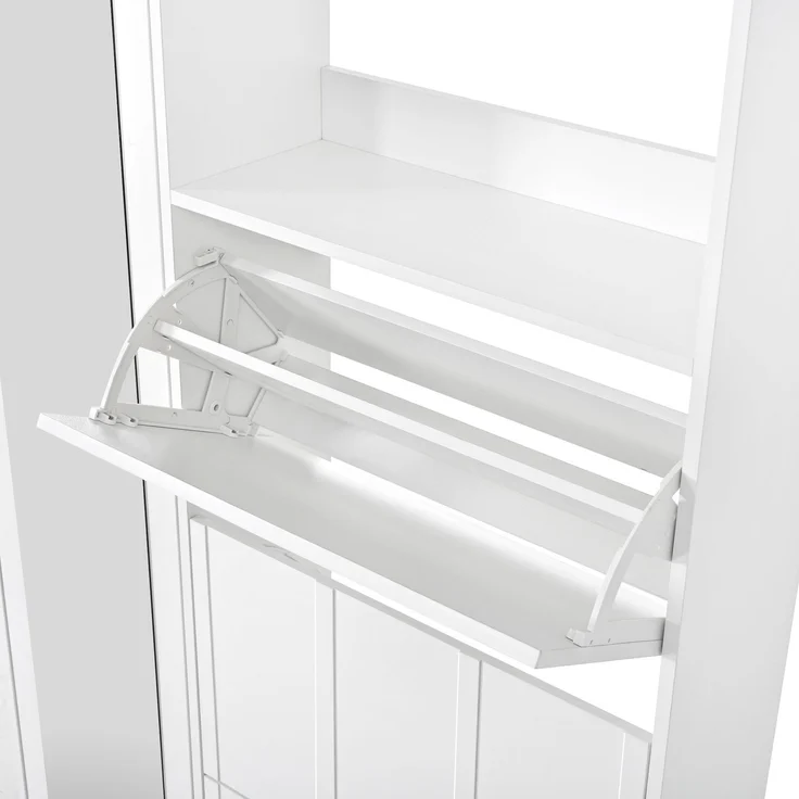 Flieks Garderobenschrank 100 x 24 x 164 cm mit Spiegel, 3 Schuhklappen, Zinkhaken, MDF und griffloser Front, Weiß – Bild 9