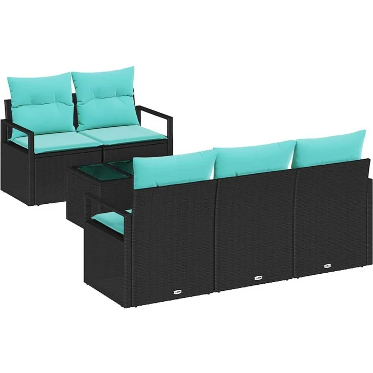 vidaXL Sofa Set 6 stk. 5-Sitzer Schwarz und Türkis 3346266 – Bild 2