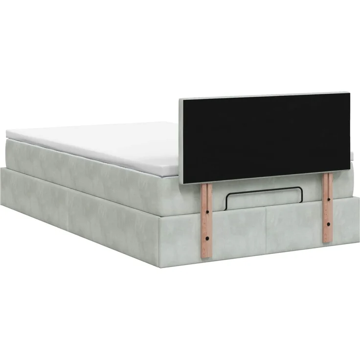 vidaXL Ottoman-Bett mit Matratze und LED Hellgrau 120 x 200 cm Samt 3457203 – Bild 10