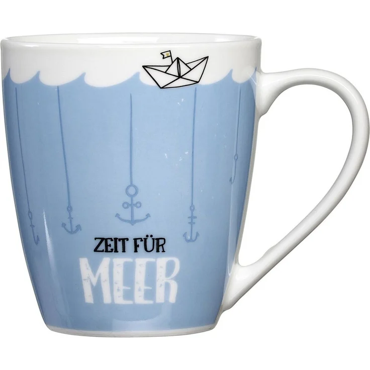Ritzenhoff & Breker Becher Ritzenhoff Ahoi Kaffeebecher Zeit für Meer Blau 360ml Porzellan, 1-tlg, Porzellan
