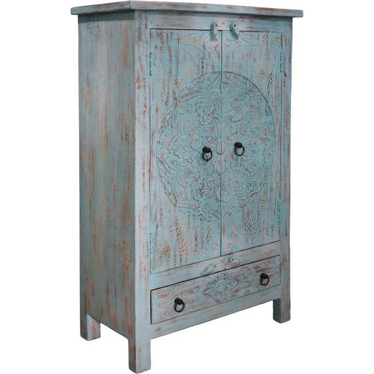Oriental Galerie Mehrzweckschrank Türkiser Schrank Kala Indien 125 cm – Bild 3