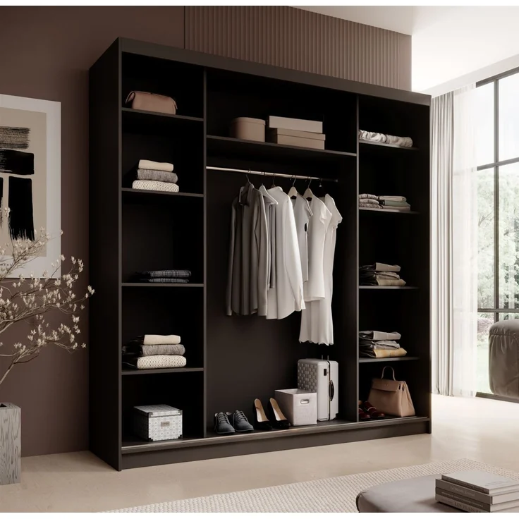 Schiebetürenschrank Schrank Nr. 450 in Schwarz- Weiß matt- Spiegel 200 x 215 x 58 cm – Bild 3