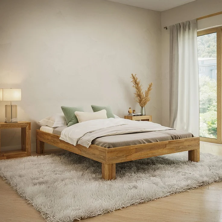 skølm 'Floki' Bett 140x200 cm, Bettgestell, natur geölt, Massivholzbett aus Eiche, geeignet als Doppelbett – Bild 1
