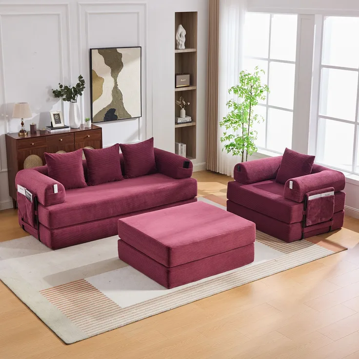 ZUBALIYA Ecksofa 94x67 cm, mit Ablageflächen, mit Cordbezug, mit breiten Armlehnen, modular aufgebaut, mit Schaumstoffpolsterung