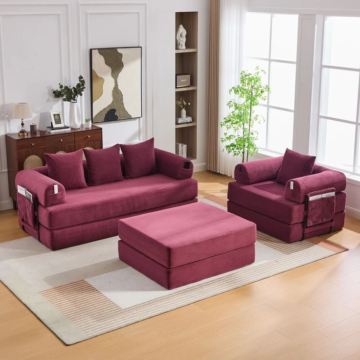 ZUBALIYA Ecksofa 94x67 cm, mit Ablageflächen, mit Cordbezug, mit breiten Armlehnen, modular aufgebaut, mit Schaumstoffpolsterung – Bild 1