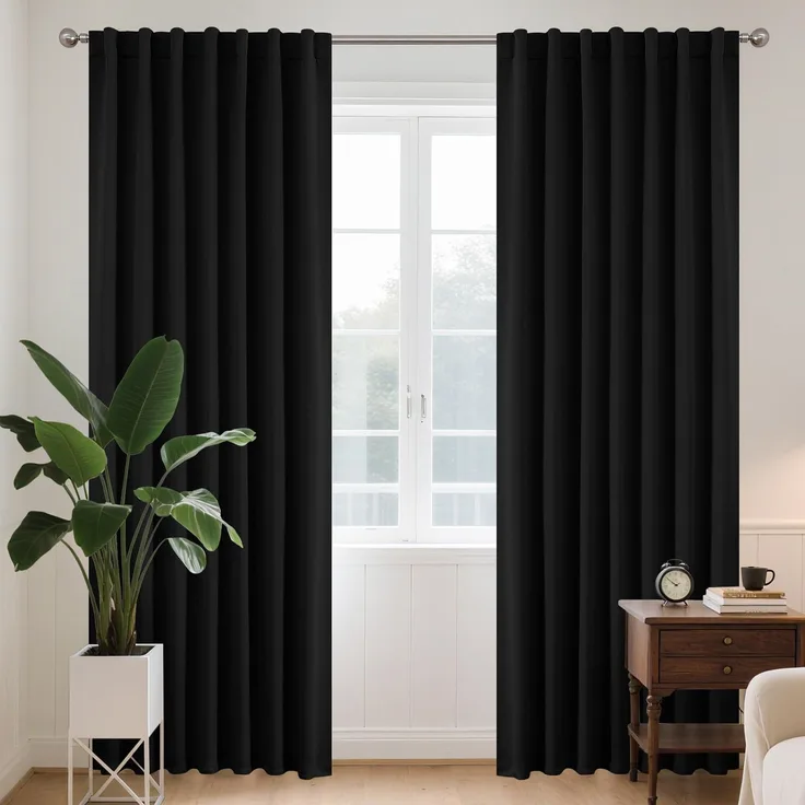 Joydeco Schlaufen Verdeckten Vorhänge 2er Set,H 260 x B 140 Schwarz Verdunkelung Blickdicht Lang Vorhang lärmschutz Stangendurchzug Gardinen Blackout Curtains Schlafzimmer Wohnzimmer