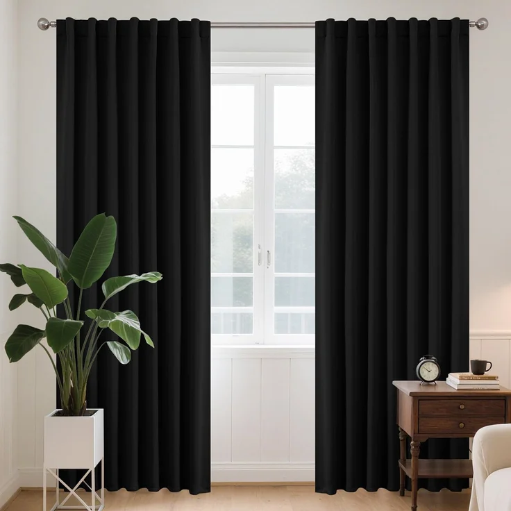 Joydeco Schlaufen Verdeckten Vorhänge 2er Set,H 260 x B 140 Schwarz Verdunkelung Blickdicht Lang Vorhang lärmschutz Stangendurchzug Gardinen Blackout Curtains Schlafzimmer Wohnzimmer