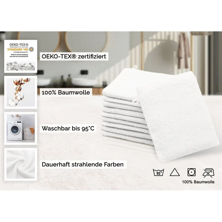 ZOLLNER Waschlappen, (10-St), dauerhaft strahlende Farben, weich, 16 x 21 cm, 100% Baumwolle, vom Hotelwäschespezialisten – Bild 3