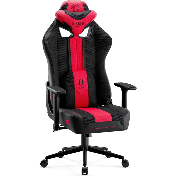 Diablo Chairs X-Player 2.0 Gaming-Stuhl ergonomischer Drehstuhl mit Höhenverstellung Memory Foam-Kopfstütze Lendenwirbelkissen Tilttech-System 58 x 35,5 x 117 cm Größe S Purpur-Anthrazit