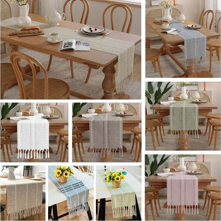 Blusmart Tischläufer Klassische Tischfahne im nordischen Stil (Tischdecke mit Quasten im Boho-Landhausstil 1-tlg, Handgefertigte Quasten, waschbar), Geeignet als Tischdekoration – Bild 2