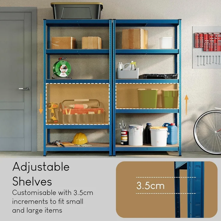 Home Vida Regal mit 5 Ablagen, Hochregal, Nietenlos, Industrie, Lagerung, Stahl, Blau, Groß – Bild 3