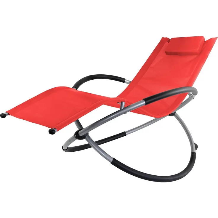 KINGPOWER Garten Liegestuhl Schaukelliege Campingliege Strandliege Sonnenliege Gartenliege Gartenstuhl Klappstuhl Liege Klappbar Faltbar Relaxliege Rot