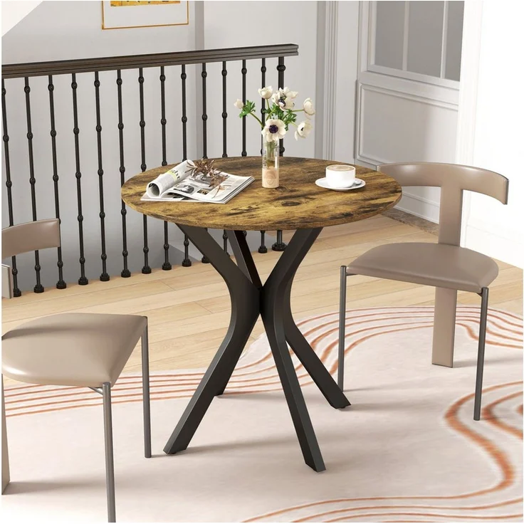 HOMCOM Esstisch Kaffeetisch Spider-Stahlgestell für Küche Esszimmer (Esszimmertisch, 1-St, Runder Küchentisch), für 2 Personen, Ø78 x 75 cm, Rustikales Braun – Bild 1