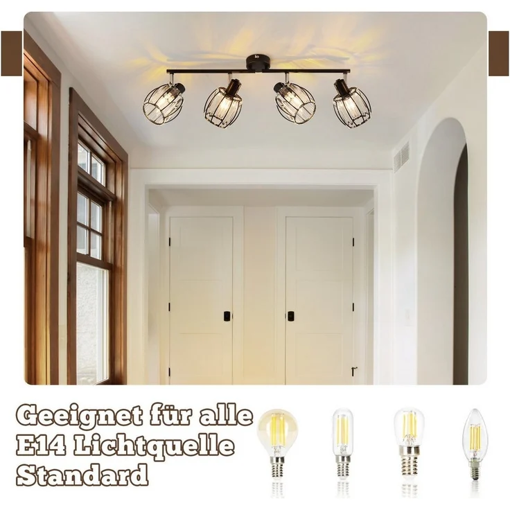 Nettlife Deckenstrahler Kristall Vintage Industrial Deckenspot Schwarz E14 350° schwenkbar, LED wechselbar, Retro Strahler Industrial Flurlampe für Flur Hotel – Bild 3