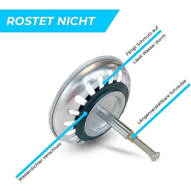 FELIXLEO Küchensieb Verstellbarer Waschbeckenstöpsel Sieb 82mm Edelstahl, (1-St) – Bild 2