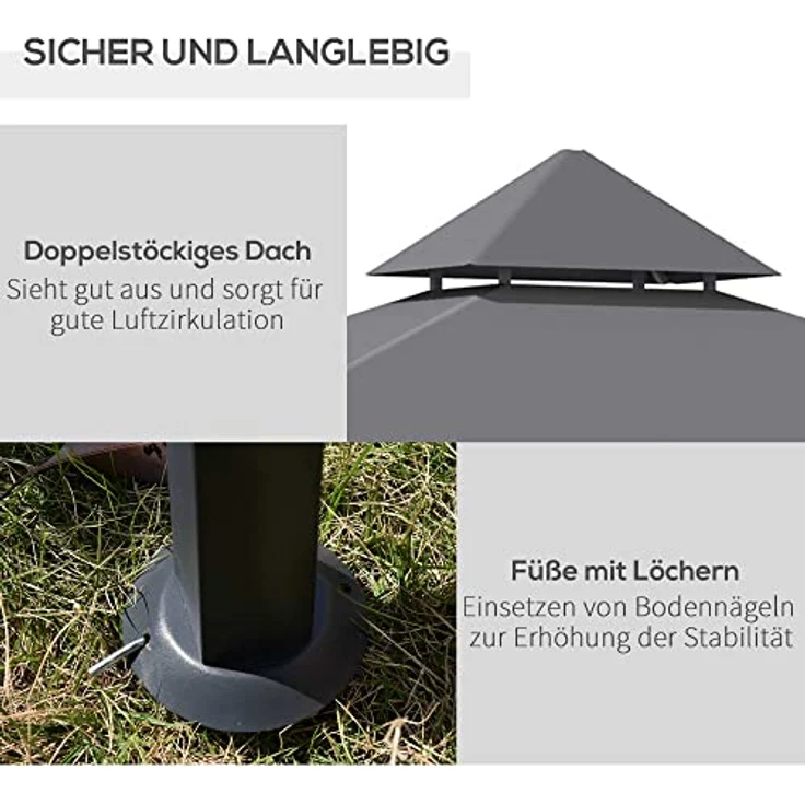 Outsunny Grillpavillon, Flammhemmendes Doppeldach Gartenzelt mit 2 Ablagen, Grau, 245 x 148 x 252 cm – Bild 3