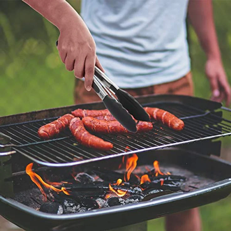 iNeibo Grillzange Küchenzange Zange Küche aus Rostfreim Edelstahl und Silikon Fleischzange Kochzange mit Hitzebeständigem Silikongriff 2er Set 30cm und 23cm Schwarz – Bild 10