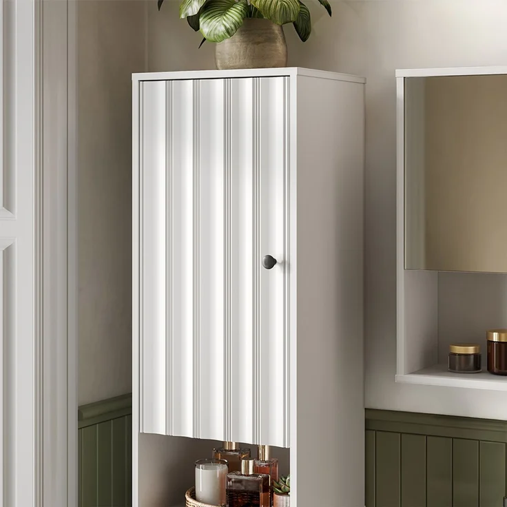 Badschrank Eliza Weiß Riffel 40 x 190 cm mit 2 Türen Vicco – Bild 4