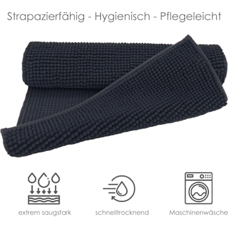 heimtexland Badematte Badvorleger Chenille Badteppich Duschvorleger, rutschhemmend beschichtet, Fußbodenheizung geeignet, fußbodenheizungsgeeignet, saugstark, schnell trocknend, strapazierfähig, rutschfest, Polyester, rechteckig, 45x50 cm, Hochflor, su... – Bild 6