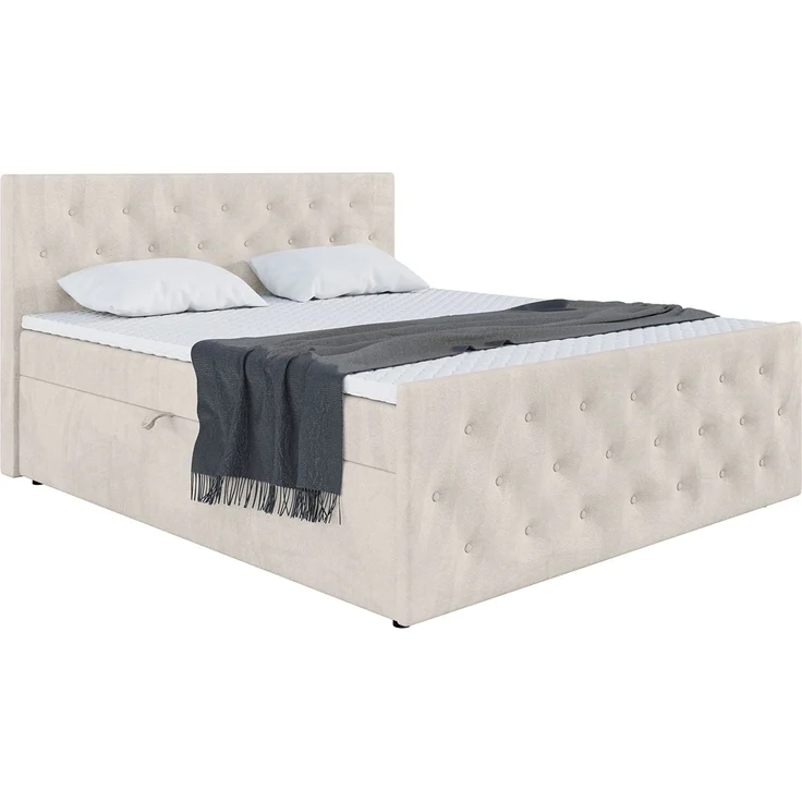 MEBLINI Boxspringbett PEDRO 160x200cm - H3P/Beige Samt - mit Bettkasten - Polsterbett - Doppelbett mit Topper & Taschenfederkern-Matratze – Bild 2