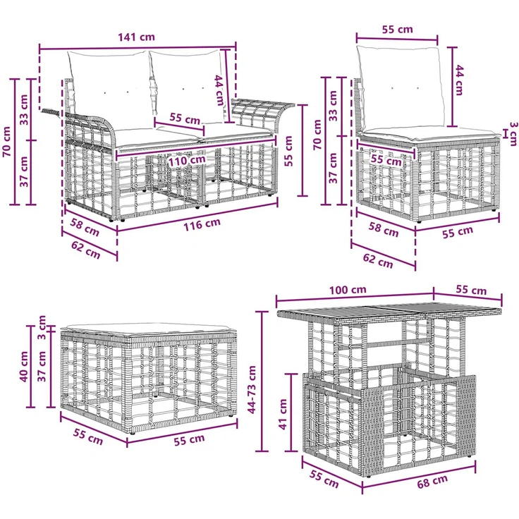 vidaXL Gartensofa-set 5 stk. Natürlich und Cremweiß Poly-Rattan 3437972 – Bild 11