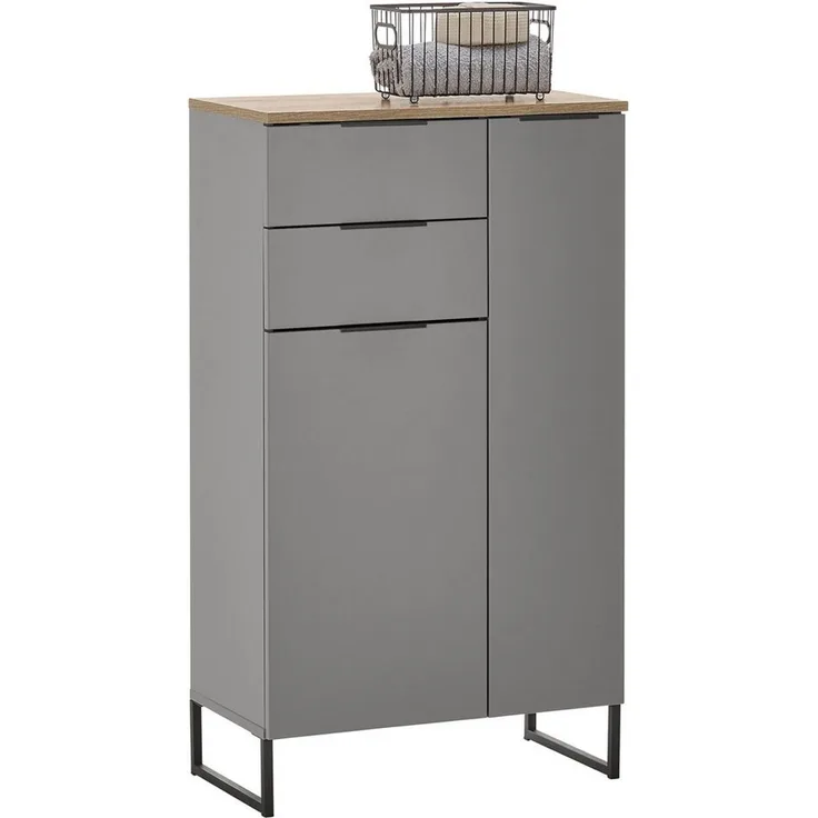 DENVER Badezimmer Kommode in Grau / Evoke Eiche Optik FSC-zertifiziert - Badezimmerschrank Bad Schrank mit viel Stauraum - 60 x 106 x 32 cm (B/H/T)