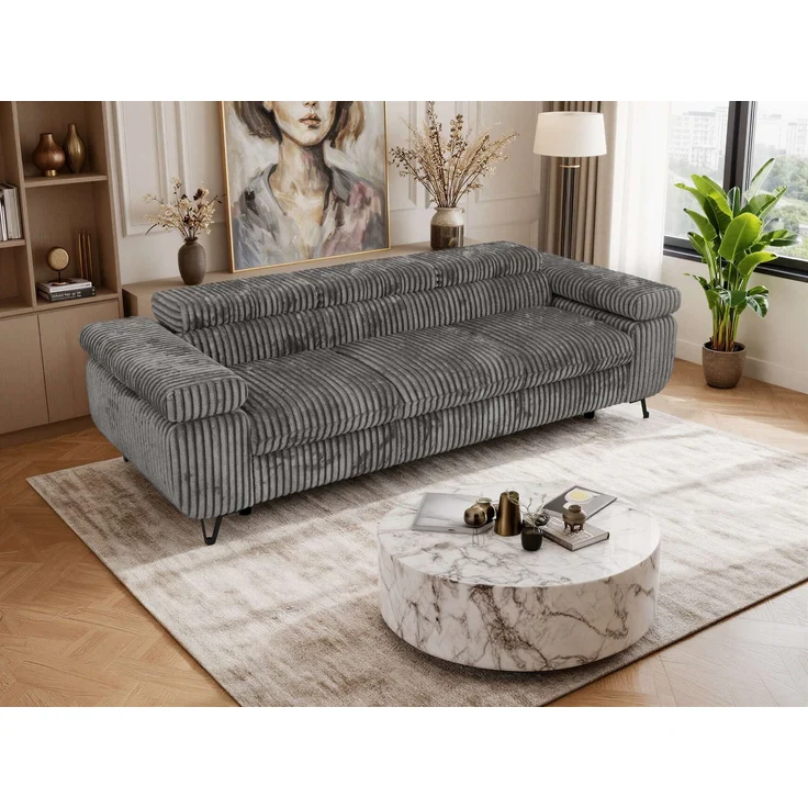 3-Sitzer Polstersofa PETER, verstellbaren Armlehnen und Kopfstütze, breite 262 cm, Gepolsterte Couch, Wellenfeder - Dunkelgrau Cord – Bild 5