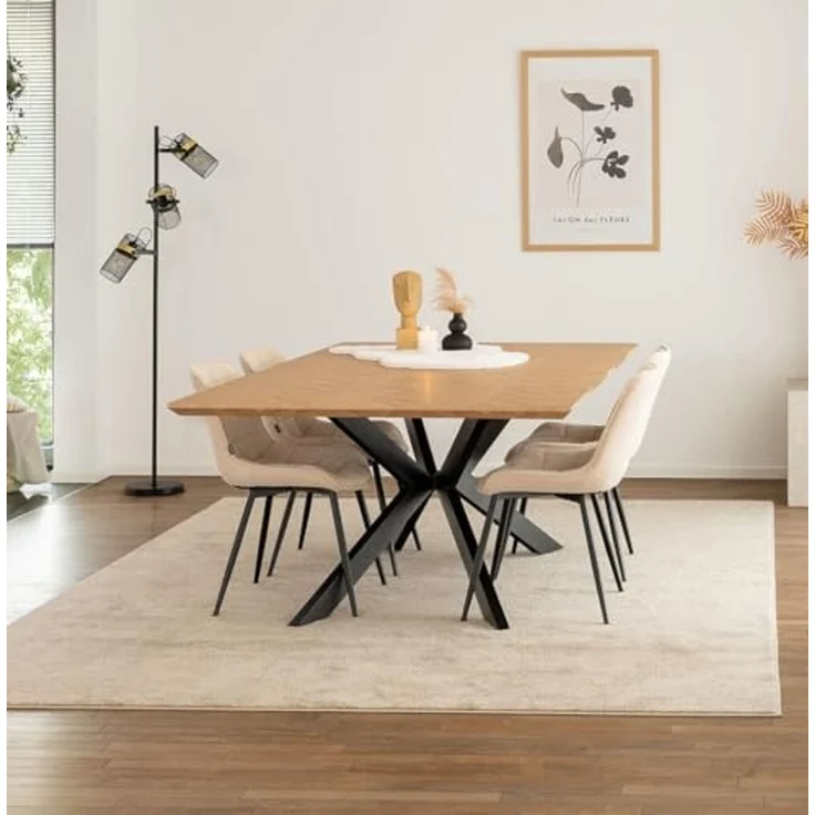 HOME DELUXE Essgruppe Eckig AVENCIA inkl. Sternfuß - 200 x 120 cm Fishbone Oak 4 Stühle Creme – Bild 2