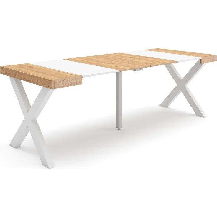 Skraut Home | Ausziehbarertisch | Multifunktionaler ausziehbarer | 220 | Für 10 Gäste | Massivholz Beine | Moderner Stil | Eiche und weiß