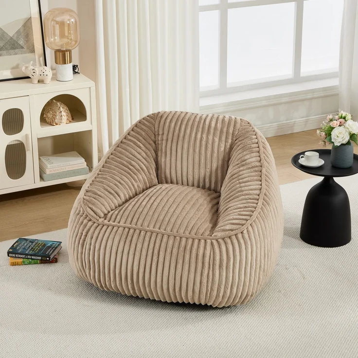 Sitzsack aus Cord, mit Memory-Schaumstofffüllung und Blasen-Plüsch, 98x92x73 cm, Camel/Braun – Bild 3