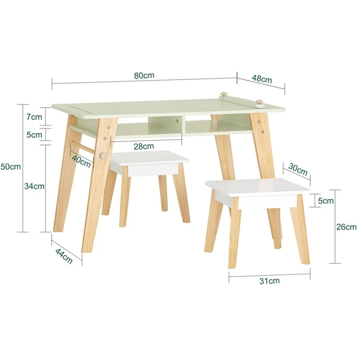 SoBuy KMB92-GR Kindertisch mit 2 Hockern, MDF, Lackiert, Grün, 80 x 50 x 48 cm – Bild 3