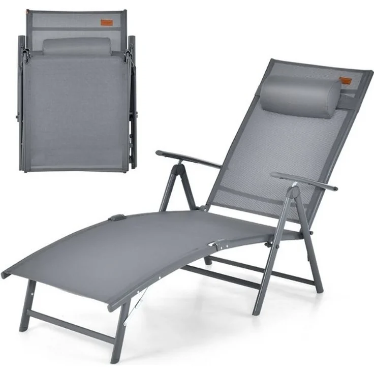 COSTWAY Gartenliege Sonnenliege, klappbar, 7-fach verstellbar, mit Kopfstütze – Bild 4