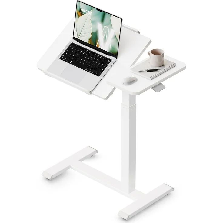 VASAGLE Höhenverstellbarer Schreibtisch, Neigbar, Beistelltisch mit Rollen | Laptoptisch, 70 x 40 x (68-102,5) cm, Pneumatisch, für Home Office, Wolkenweiß, BALOK Kollektion, LSD620WZ01