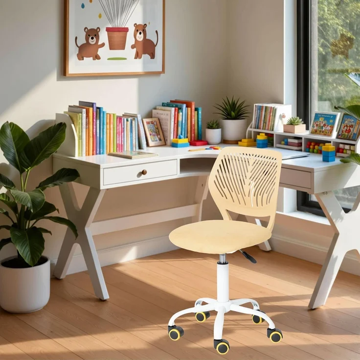 FurnitureR Bunter Schreibtischstuhl, moderner höhenverstellbarer Computerstuhl ohne Armlehnen, ergonomischer Drehstuhl für Kinderzimmer und Home Office – Bild 2