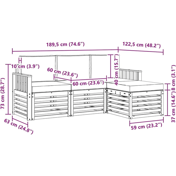 vidaXL Outdoor-Sofagarnitur 4 stk. Weiß und Creme Polyester 3391625 – Bild 6
