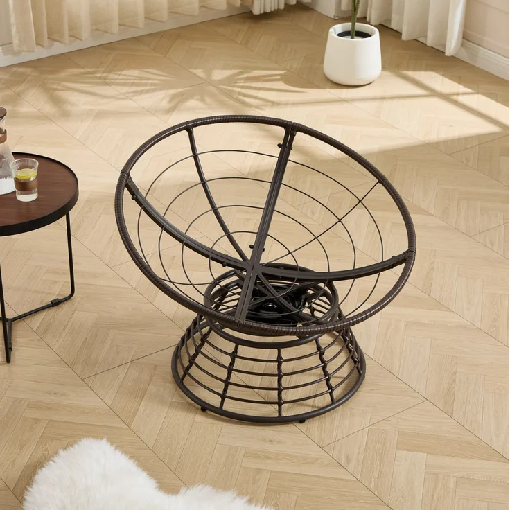 Papasan-Sessel Ø 92x67 cm mit 360°-Drehfunktion und grauem Kissen – Bild 9