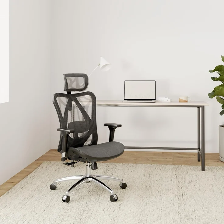SIHOO Ergonomischer Bürostuhl, Chefsessel mit 3D verstellbare Armlehne und Lendenwirbelstütze, Hautfreundliche Netz-Hochlehne, Schreibtischstuhl bis 150kg/330LB Belastbar, Grau – Bild 2