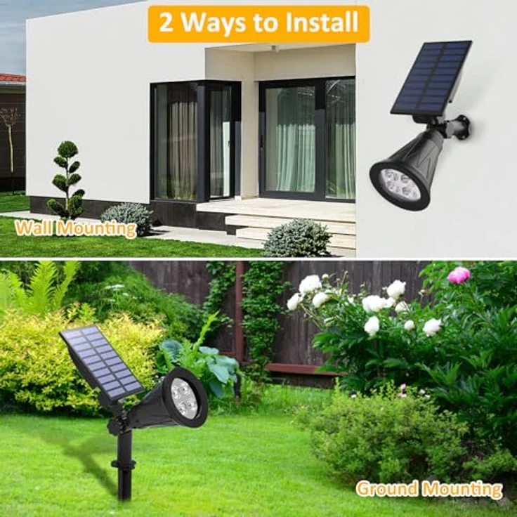 T-SUN Upgraded 250 Lumens LED Solarleuchten, 2-in-1 wasserdicht, drahtlos für Garten, Hof, Wand, Rasen, Wege, 4000K, 2 Stück – Bild 4