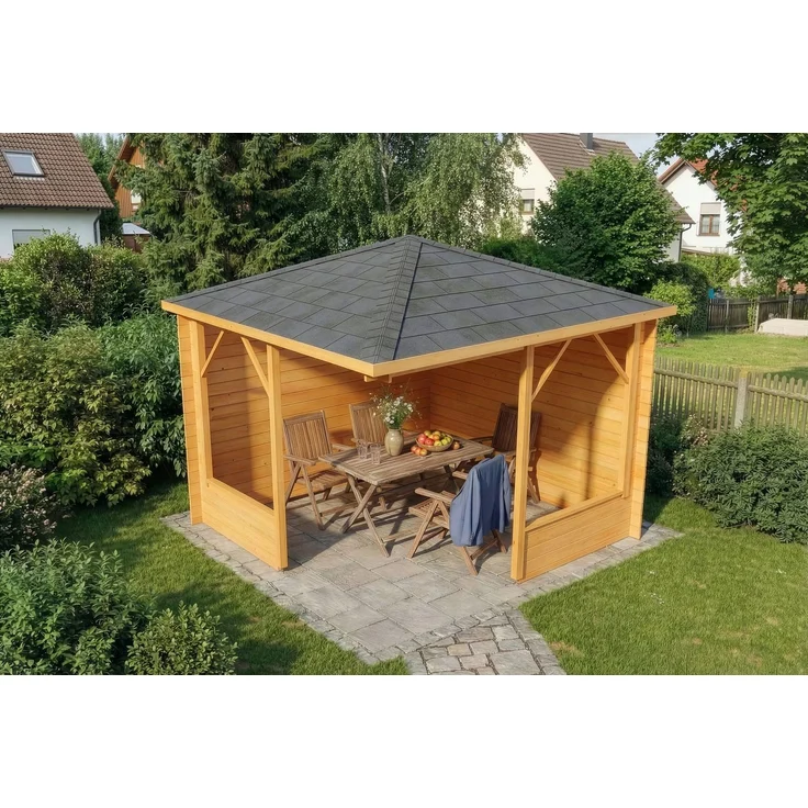 Alpholz 5-Eck Gartenlaube Maik-28 Gartenlaube aus Holz in Braun Blockhaus Holzhaus mit Montagematerial, 325x325 cm – Bild 4