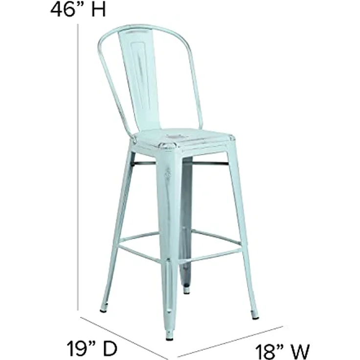 Flash Furniture Handelsübliche Qualität, 4 Stück, 76,2 cm hoch, Metall, für drinnen und draußen, Barhocker mit Rückenlehne, grün-blau, 4 Stück – Bild 4