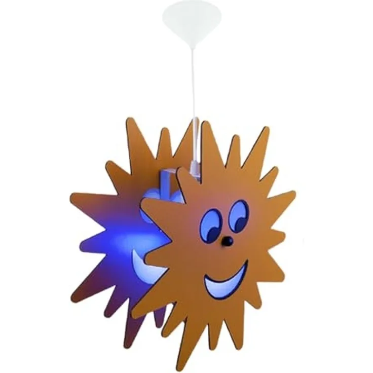 RGB LED Hängeleuchte, Kinder, Sonnen, Holz, gelb, D 38 cm