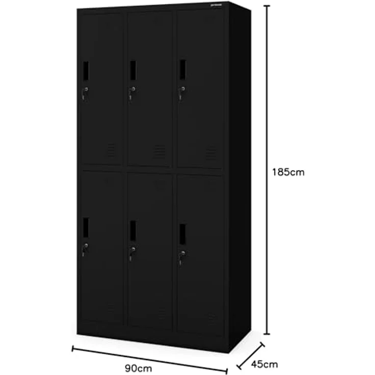 Jan Nowak Schließfachschrank 3B2A Wertfachschrank Metallspind Umkleideschrank 6 Fächer Stahlblech Pulverbeschichtet 185 cm x 90 cm x 45 cm (H x B x T) (Schwarz) – Bild 3