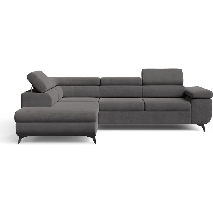GRAINGOLD Ecksofa mit Bettfunktion, Bettkasten, Einstellbaren Kopfstützen, Velvet-Stoff, Dunkelgrau, Links – Bild 2