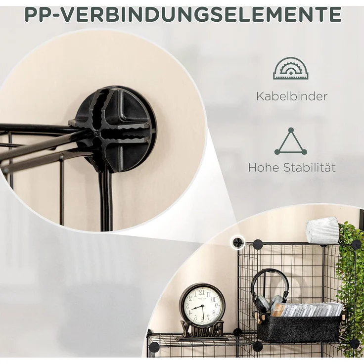 HOMCOM Steckregal Steckregal aus Stahldraht, DIY Würfelregal, 9 Fächer, Schuhregal 9-tlg, Schwarz, 35 x 35 x 35 cm je Würfel – Bild 5